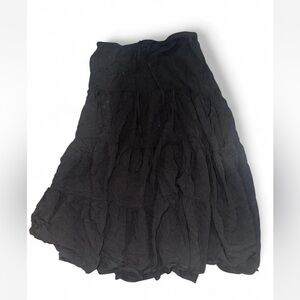 Black Tiered Midi Skirt Boho Flowy Elastic Waist Small Y2K